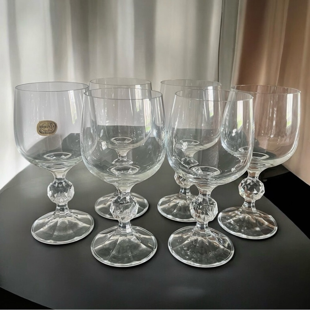 Set of 6 Bohemian Fine Crystal Claudia Wine Glasses In Original Box